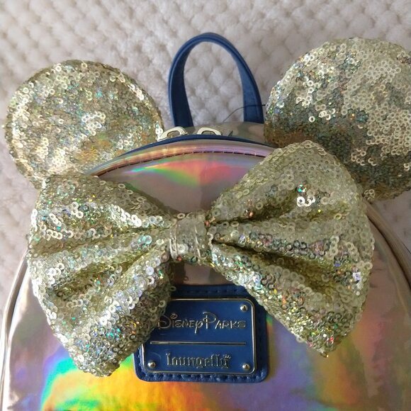 Loungefly NWT Earidescent Gold Sequin Backpack Disney Parks 50th Anniversary - Picture 9 of 10